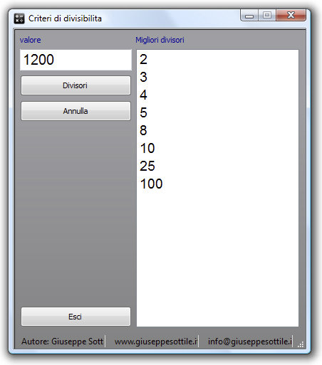 Divisibilità di Giuseppe Sottile - giux C\C++